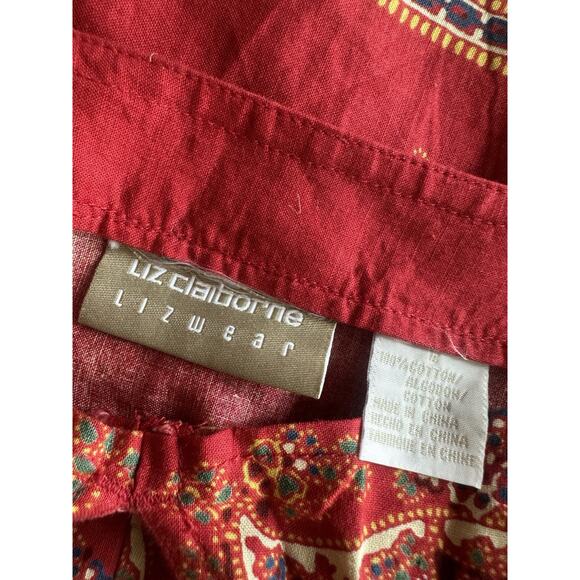 Vintage 90’s Liz Claiborne Size 12 100% Cotton Red Paisley Beaded Wrap Maxi - Picture 2 of 10